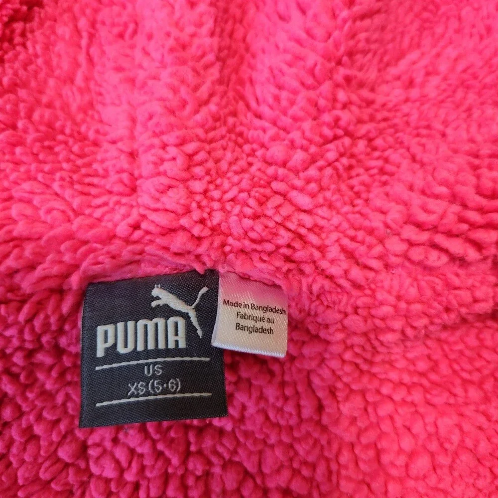 Puma girls heavyweight sherpa lined hoodie jacket grey pink size XS 5/6